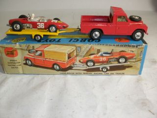 Vintage Corgi Toys Gift Set No.  17 Land Rover W/ Ferrari Racing Car & Trailer