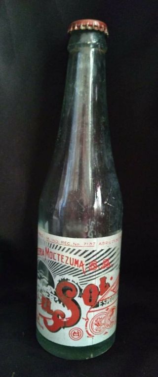 Mexico CervecerÍa Moctezuma “el Sol” Orizaba Ver Bottle Beer 1940’s Silkscreen.