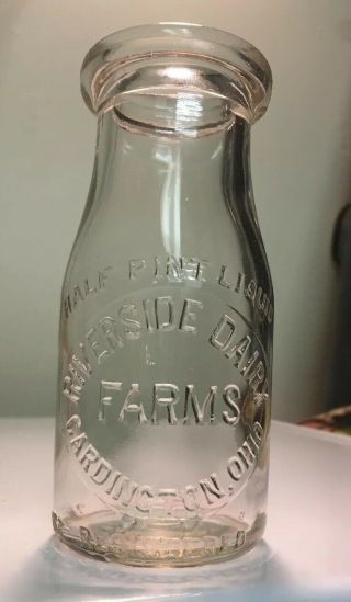 Rare Cardington Oh Ohio Riverside Dairy Farms Milk Bottle Mt Gilead Marion Waldo