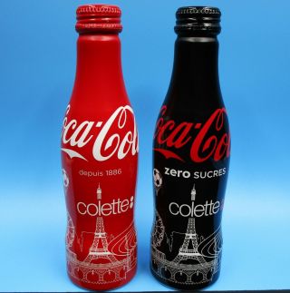 Full 2016 Eiffel Tower Aluminum Coke & Coca Cola Zero 2 Bottle Set Paris,  France