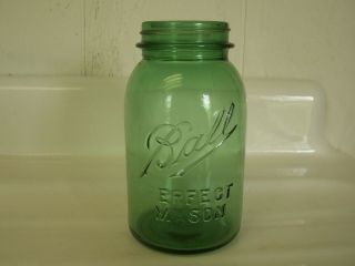 Green Quart Ball Perfect Mason Fruit Jar 1915 - 1923 Some Plugged Letters No Lid