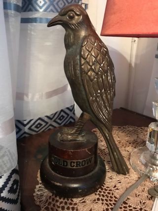 Old Crow Solid Brass Advertising Figure,  Stands 11.  5” Tall And 6.  5” At The Base.