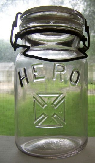 Hero Jar Hfj Co In Cross Pint Fruit Jar With Correct Glass Lid Red Book 1240