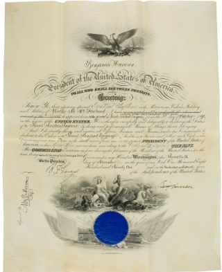 Benjamin Harrison Document Signed As President - Attractive Military Appointment