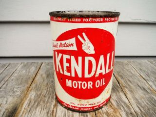 Vintage 1 Quart Kendall Dual Action Motor Oil Can Full Metal Nr Man Cave