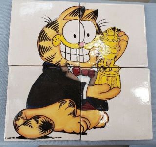 Garfield Ceramic Tiles.  Archives At Paws Inc.  4 Piece Total