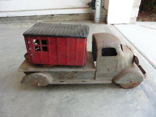 1930s Kingsbury Pressed Steel Truck W Crane Toy Parts Or Restore As Found Look