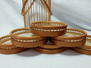 Set of 6 Vintage Hawaii Bamboo Coasters with Holder Carrier Islands Flower Aloha 3