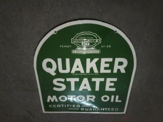 Porcelain Sign Quaker State Motor Oil Size 24.  5 " X 21.  5 " Inches 2 Sided