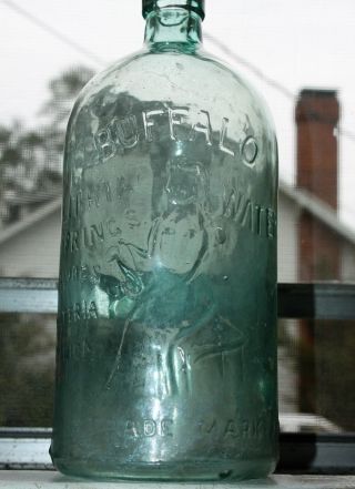 Early 1880 ' s Aqua Blue Glass Buffalo Lithia Springs Water Bottle 5