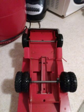 Vintage 1960 ' s Red Structo Dump Truck FLIPABLE? RARE LO$ W/GLASS windshield 6
