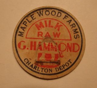 Maple Wood Farms Dairy G.  Hammond Charton Depot,  Mass.  Ma.  1 5/8s Milk Bottle Cap