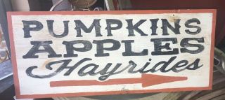 Primitive Wooden Pumpkins Apple Hayride Sign Old Fall Harvest Farm Barn