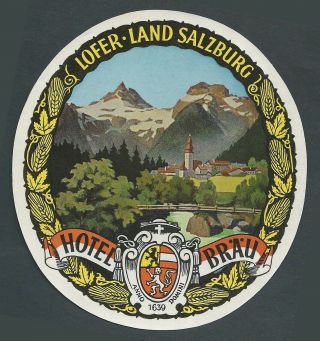 Hotel Brau Lofer Austria - Vintage Luggage Label