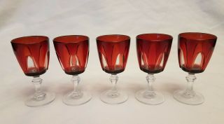 Set Of Five (5) Cherry Red Cordial Liquor Shot Stems Glasses France