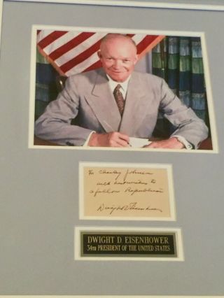 Dwight Eisenhower signed autographed framed cut card President jsa Letter 3