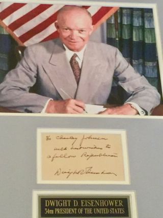 Dwight Eisenhower signed autographed framed cut card President jsa Letter 4