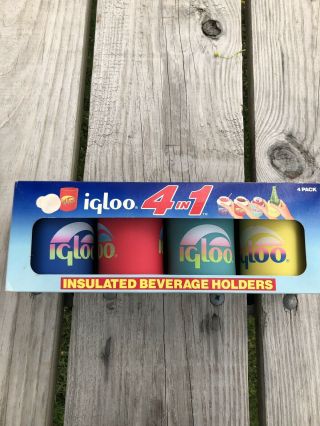 Set Of 4 Vintage Igloo Can Cooler Koozie Beverage Holder Foam Nos