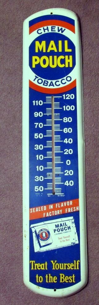 Vintage 39 " X8 " Chew Mail Pouch Tobacco Thermometer Treat Yourself To The Best