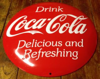 Drink Coca Cola Coke Highly Embossed Dome Button Shaped Metal Advertising Sign
