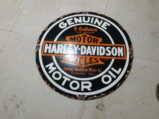 Porcelain Harley Davidson Motor Oil Enamel Sign Size 24 " Inches