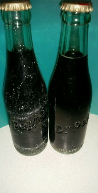 2 Vintage 1950 6 1/2 Ounce Dr Pepper Bottles