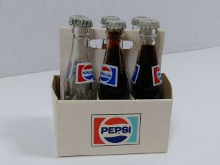 Vintage Mini Miniature 3 " Pepsi 6 Pack Glass Bottles With Cardboard Carton