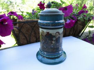 Antique Mettlach.  5l Etched Stein 2044 Old German Drinkers