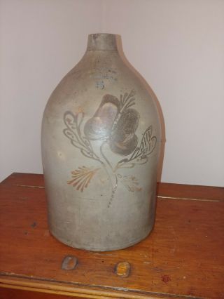 O.  H.  Smith 5 Gallon Decorated Stoneware Jug,  Flemington,  Nj,  Hunterdon County