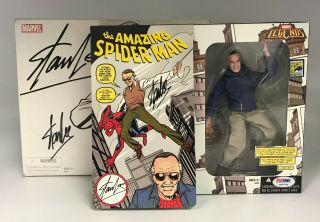 Stan Lee 2x Signed Spider - Man Action Figure Autographed Psa/dna Sticker Only