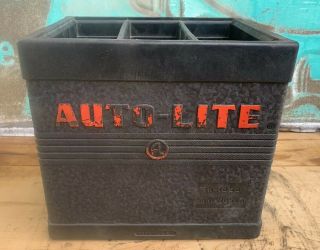2 Vtg 40s 50s Autolite Battery Box Ih 105d 20 Hrs Gas Oil Advertising Sign Rare