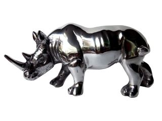 Rhino Metal Heavy Rhinoceros 34 Cms Figurine Sculpture Statue