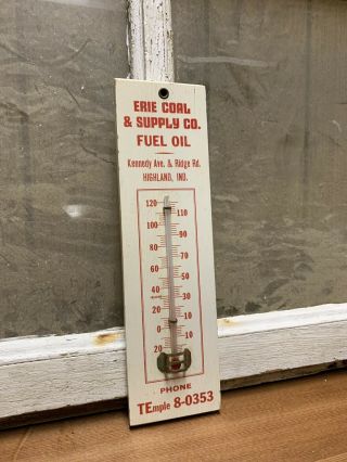 Vintage Erie Coal Supply Co Fuel Oil Wood Advertising Thermometer 5 Digit Phone 2