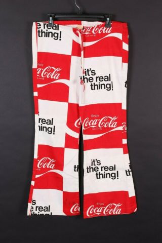 Vtg 70s Coca Cola Coke Its The Real Thing Novelty Bellbottom Pants Size 34x30
