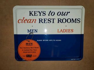 Gulf Oil Company Old Stock Restroom Key Holder Sign With Men Key Fob