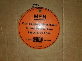 Gulf Oil Company old stock restroom key holder sign with Men key fob 8