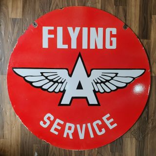 Flying A Service 2 Sided Vintage Porcelain Sign 30 Inches Round