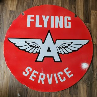 FLYING A SERVICE 2 SIDED VINTAGE PORCELAIN SIGN 30 INCHES ROUND 2