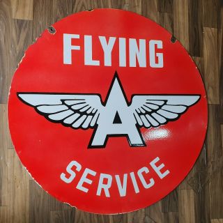 FLYING A SERVICE 2 SIDED VINTAGE PORCELAIN SIGN 30 INCHES ROUND 3