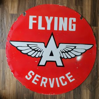 FLYING A SERVICE 2 SIDED VINTAGE PORCELAIN SIGN 30 INCHES ROUND 4