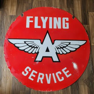 FLYING A SERVICE 2 SIDED VINTAGE PORCELAIN SIGN 30 INCHES ROUND 5