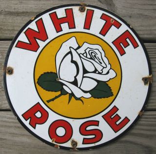 White Rose Gasoline Vintage Porcelain Enamel Gas Pump Oil Service Station Sign