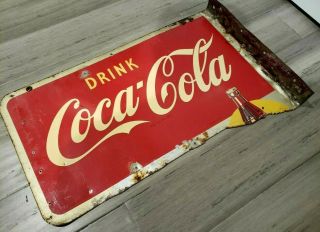 Vintage 1947 Coca - Cola Yellow Dot Flange Sign - 