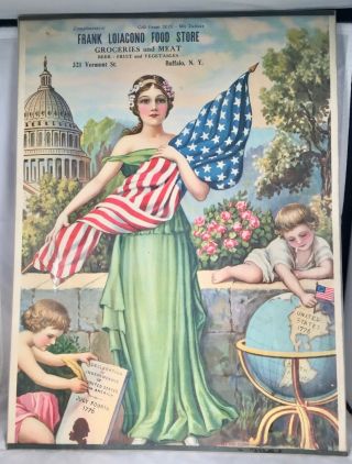 Lady Liberty With Flag Patriotic Chromolithograph Sign Buffalo Ny