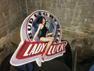 Budweiser Beer Bud Light Lady Luck Sign Anheuser Bar Tin Advertising Sign 1991