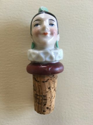 Vintage Rare Porcelain Clown Bottle Cork Stopper And Pourer Barware Germany
