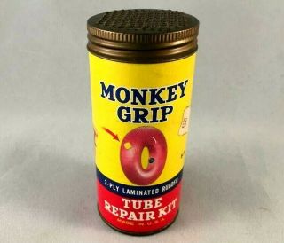 Vintage Monkey Grip Tire Tube Repair Patch Kit Rare Old Advertising Gas Oil Can