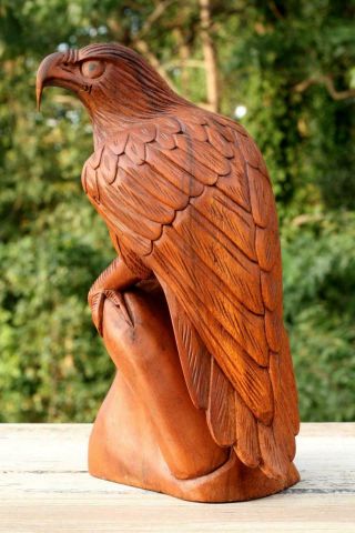 12 " Large Wooden Eagle Statue Hand Carved Sculpture Figurine Art Home Decor Gift