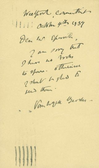 Van Wyck Brooks - Autograph Letter Signed 10/04/1939