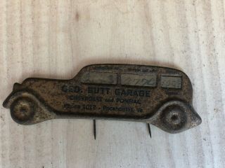 Vintage Chevy,  Pontiac Oil Change Grease Battery Tin Tag Geo.  Butt Garage